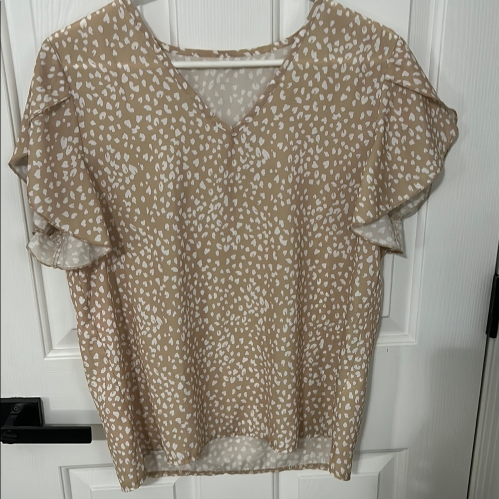 SHEIN Tan Flutter Sleeve Ruffled Blouse